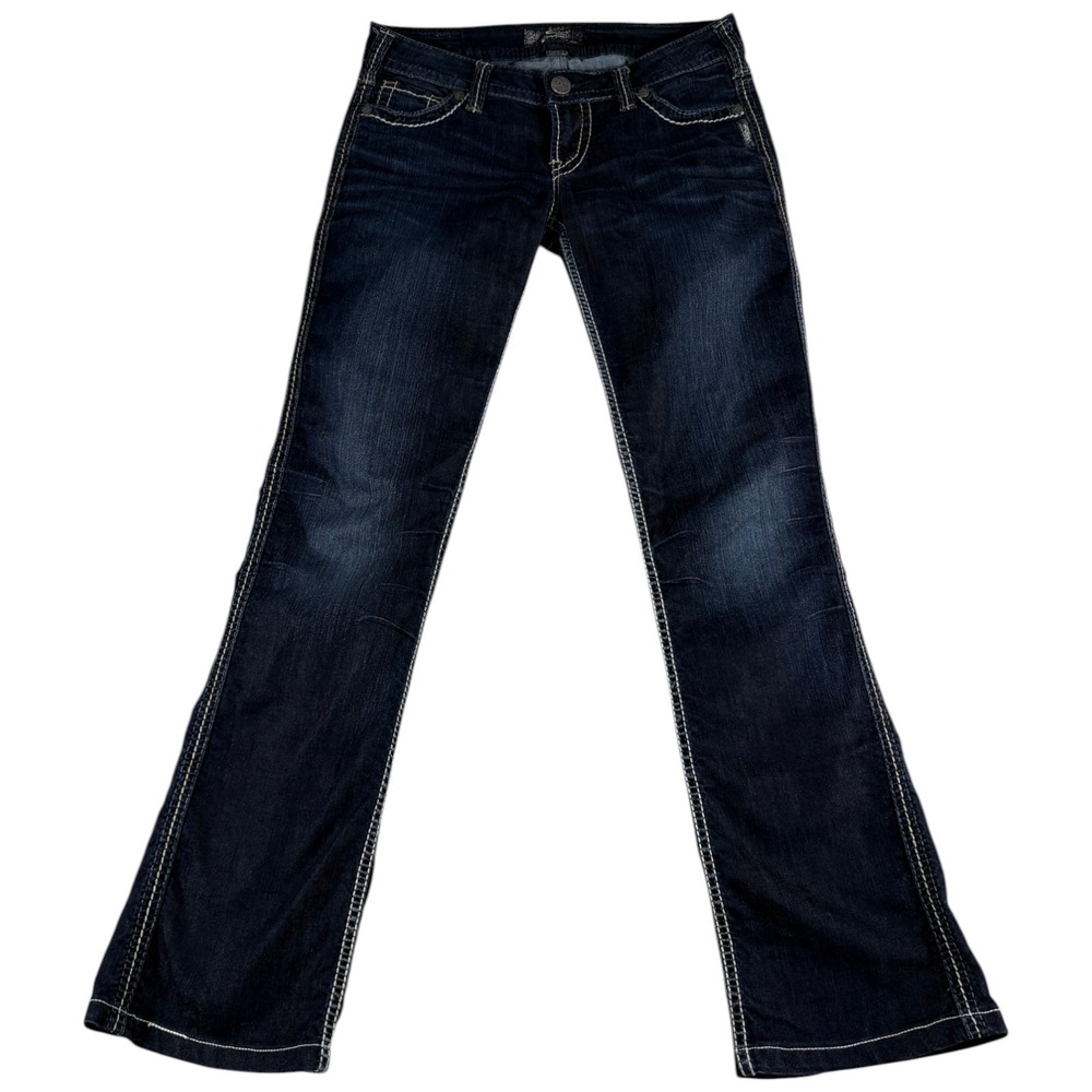 Silver Co. Frances Bootcut Jeans Womens 28x35 Blue Dark Wash Low Rise Stitched